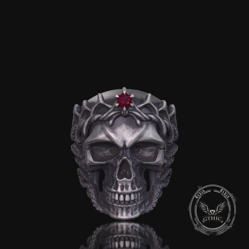 Gothic Octopus Gem Crown Skull Sterling Silver Ring