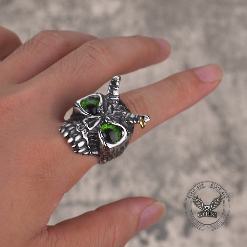 Gothic Horn Skull Devil Eye Stainless Steel Ring