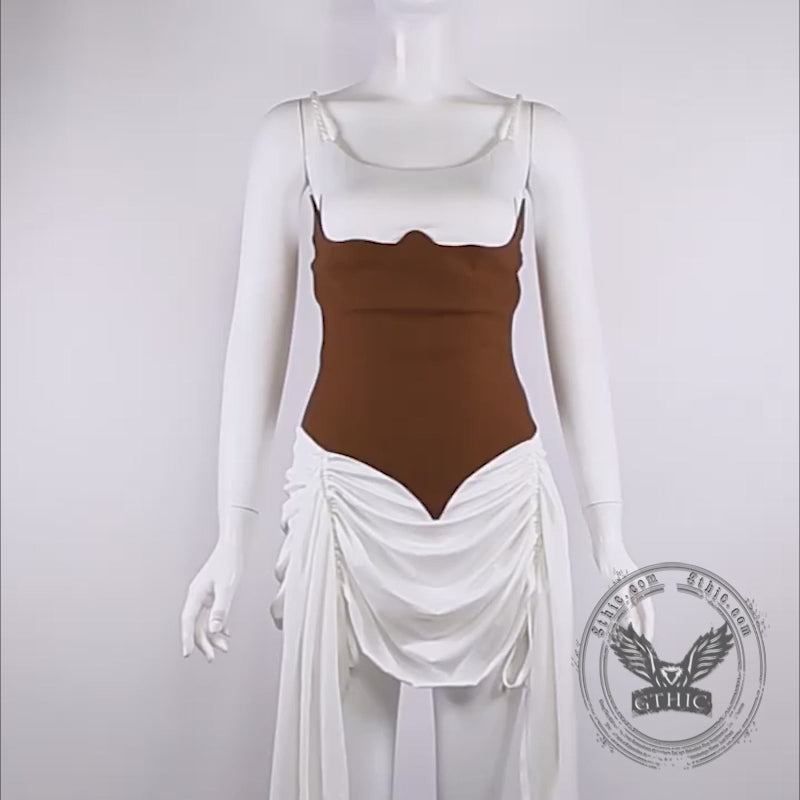 Slim High Waist Irregular Suspender Mini Dress