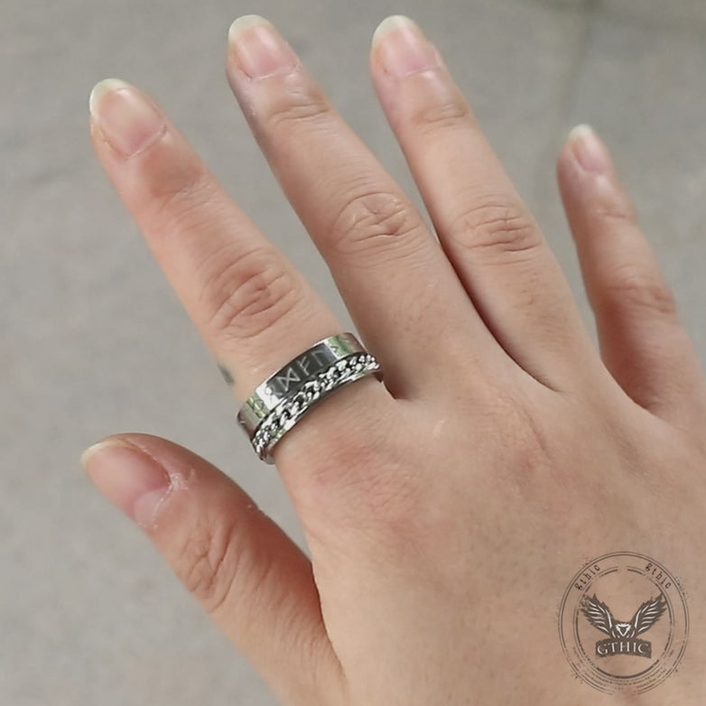 Viking Runes Chain Stainless Steel Spinner Ring