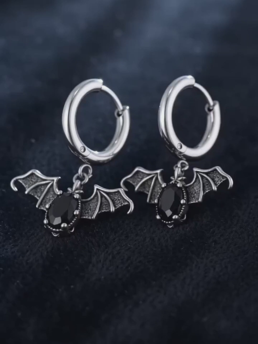 Vintage Bat Diamond-Set Stainless Steel Earrings