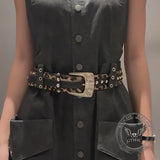 Fashion Leopard Print Rivet Splicing PU Leather Belt