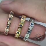 Simple Blue And White Gem-Set Stainless Steel Ring