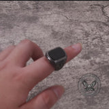 Vintage Black Onyx Eagle Stainless Steel Ring