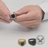 Vintage Black Gem Crown Pattern Stainless Steel Ring