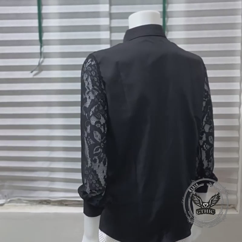 Versatile Distinctive Lace Paneling Long-Sleeve Shirt