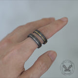 Black Grooved Zircon-set Titanium Wedding Ring