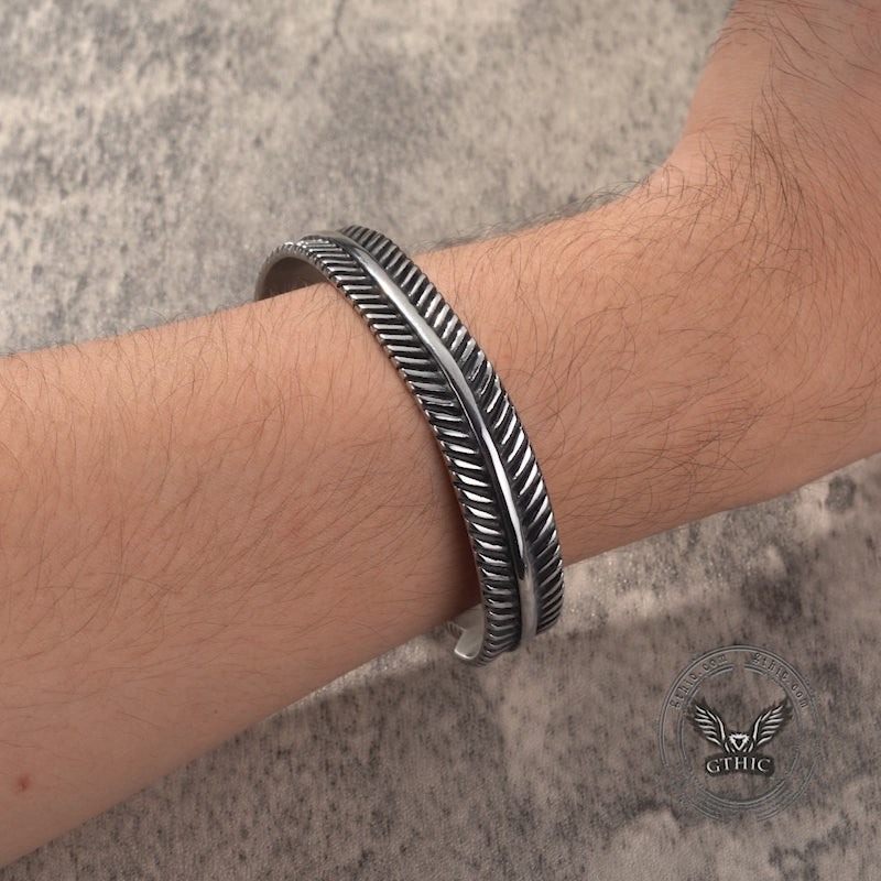 Angel Feather Gem Stainless Steel Open Bracelet