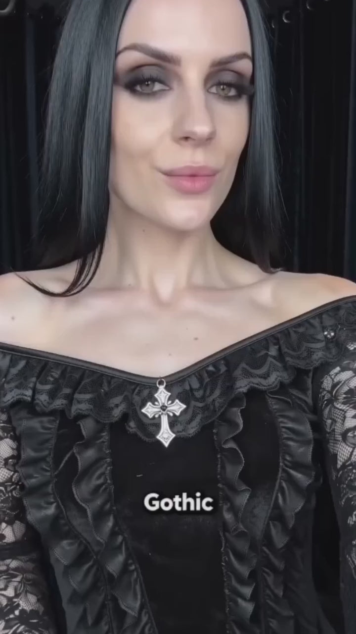 Off-Shoulder Flared Sleeves Slim-Fit Gothic Lace Top