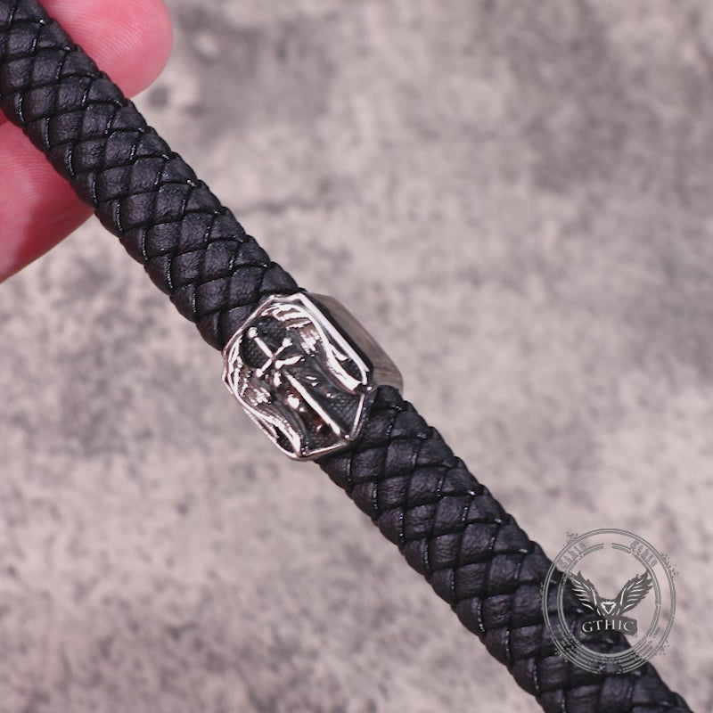 Punk St. Michael Archangel Woven Leather Stainless Steel Bracelet