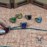 Stylish Teardrop-Shaped Gemstone Stainless Steel Ring