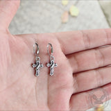 Budded Cross Stainless Steel Hoop Earrings