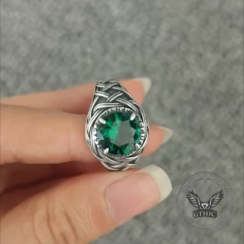 Celtic Knot Viking Rune Zircon Sterling Silver Ring