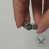 Gothic Skull Hand Holding Rose Sterling Silver Ring