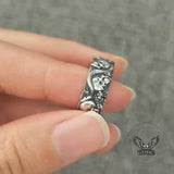 Gothic Rose Skull Snake Sterling Silver Ring