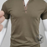 Fashion Colorblock Crew Neck Henley Polo Shirt