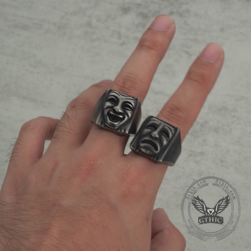 Punk Skull Face Expression Square Stainless Steel Ring