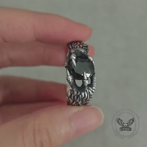 Gothic Dragon Claw Gemstone Sterling Silver Ring