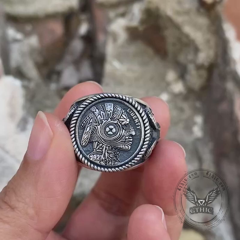 1927 Chief Head Hobo Nickel Sterling Silver Ring