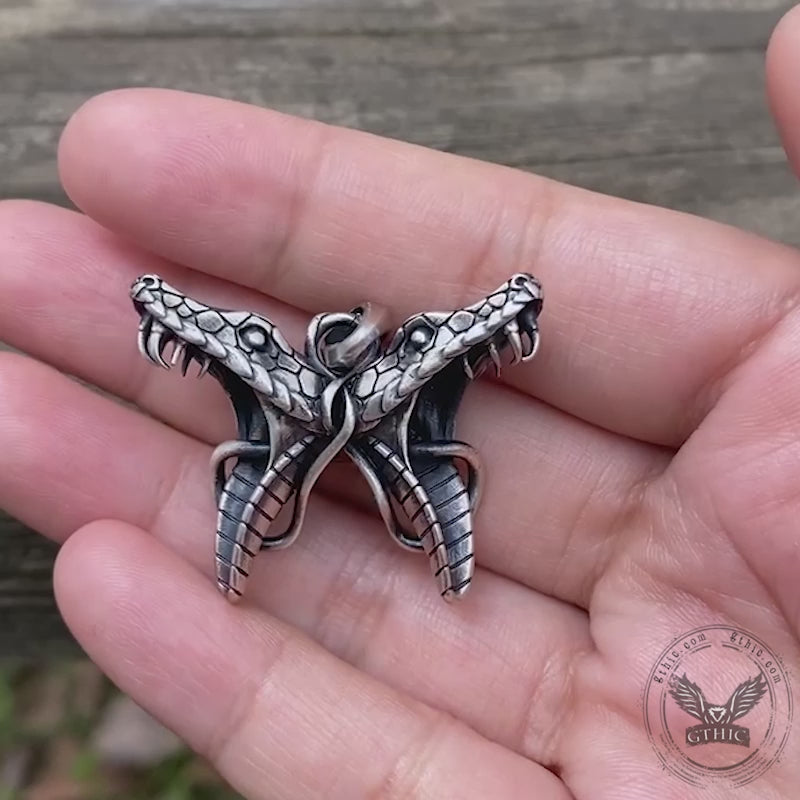 Double Snake Heads Sterling Silver Pendant