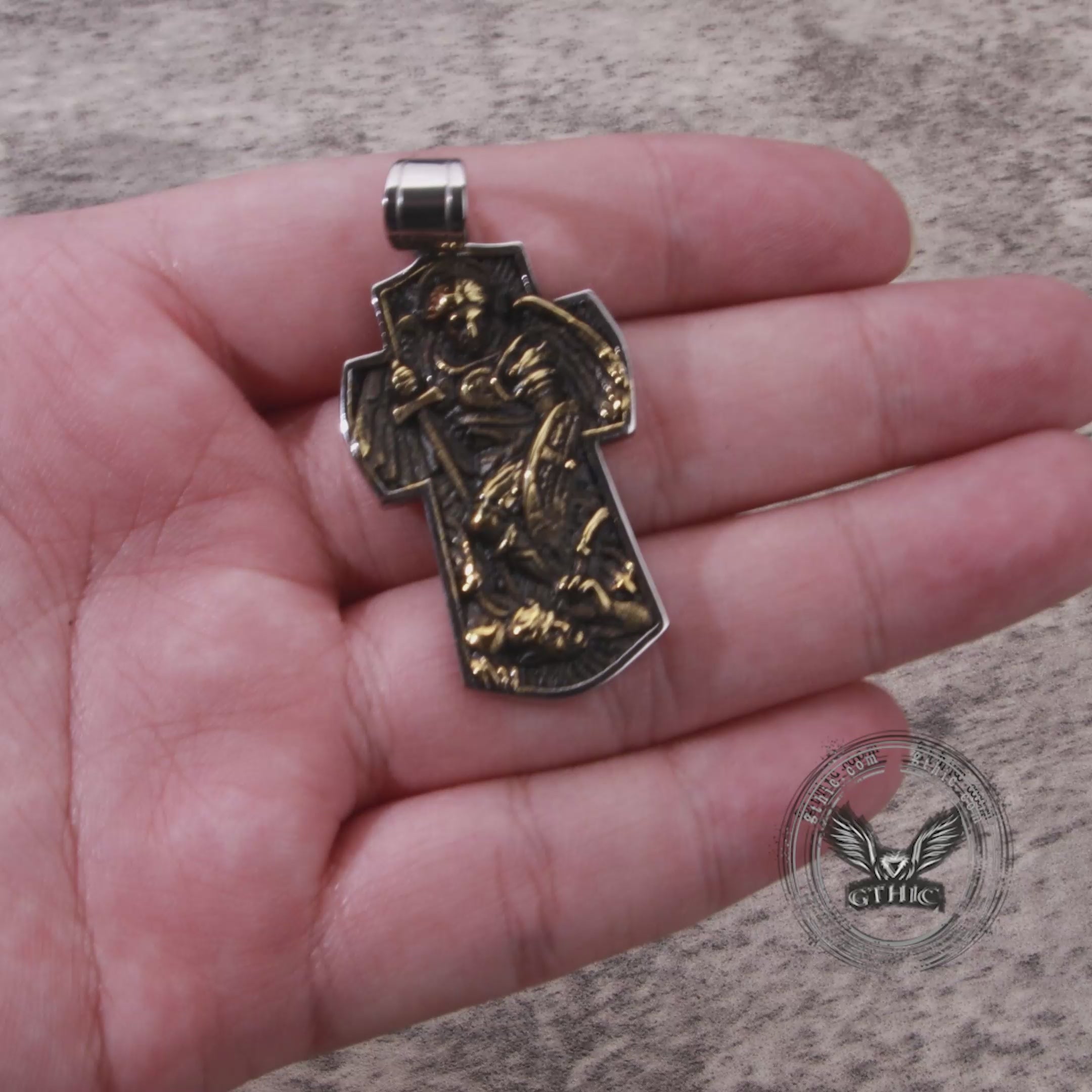 Vintage Archangel Saint Michael Cross Stainless Steel Pendant