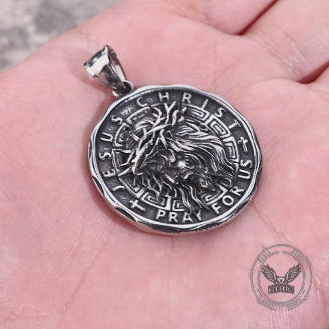Retro Jesus Head Sacred Heart Stainless Steel Pendant