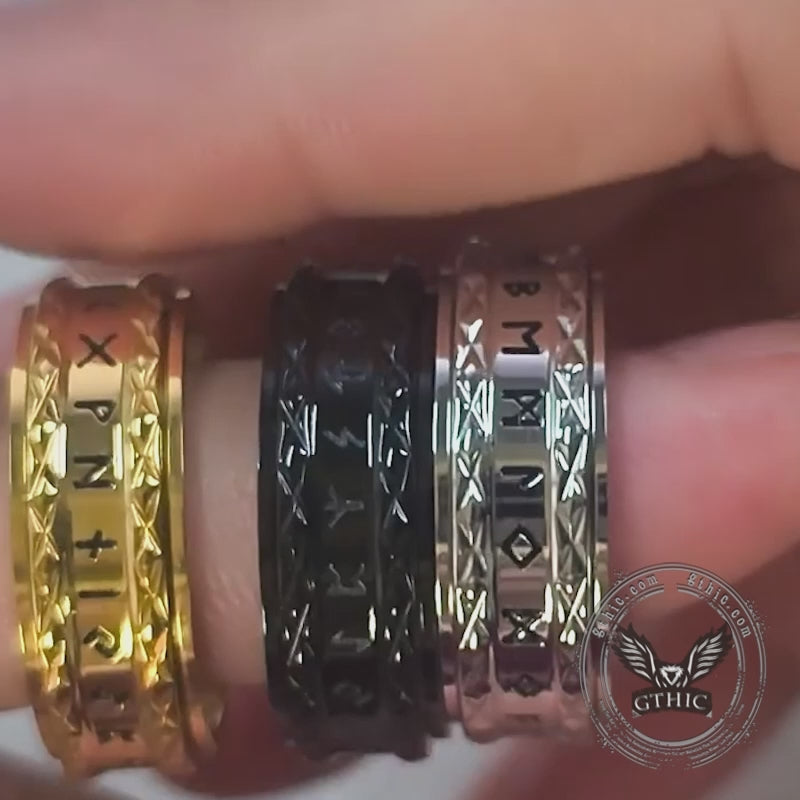 Viking Rune Stainless Steel Diamond-Pattern Spinner Ring