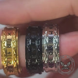 Viking Rune Stainless Steel Diamond-Pattern Spinner Ring