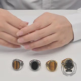 Vintage Cross Pattern Oval Gem Stainless Steel Ring
