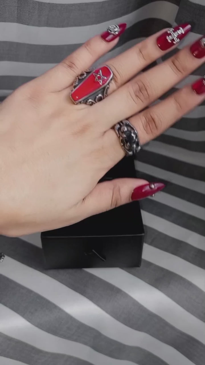 Gothic Coffin Pentagram Stainless Steel Ring
