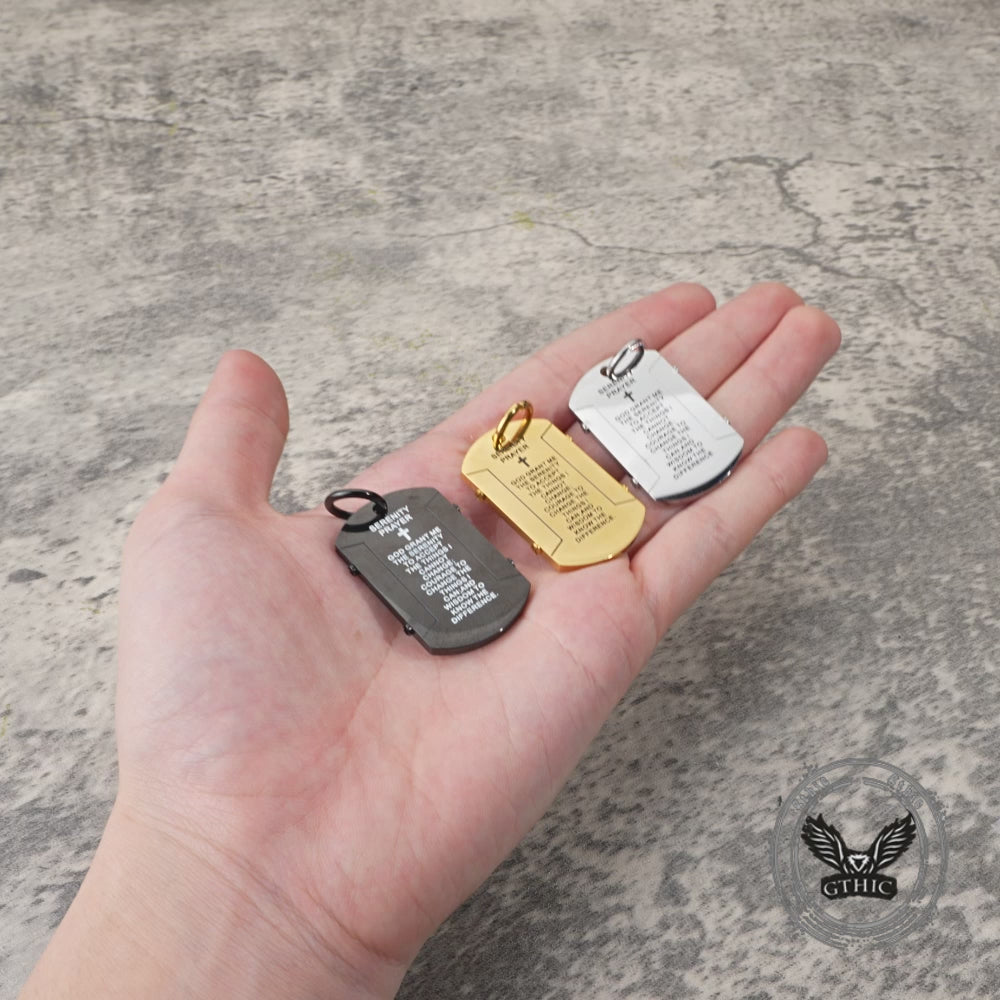 Cross Serenity Prayer Stainless Steel Military Tag Pendant