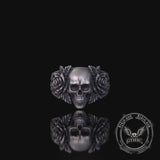 Gothic Vine Rose Skull Sterling Silver Ring