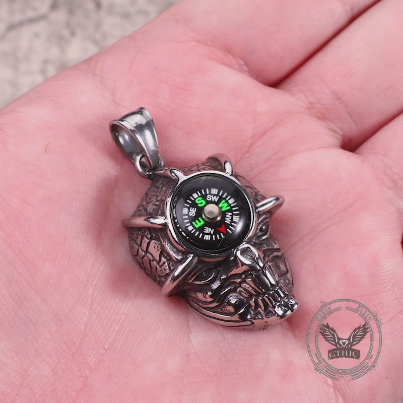 Gothic Demon Eye Compass Skull Stainless Steel Pendant