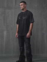 Vintage Washed Zipper Pocket Distressed T-shirt