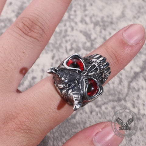 Gothic Horn Skull Devil Eye Stainless Steel Ring