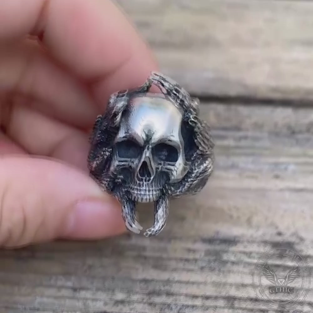 Crack Tree Bark Sterling Silver Skull Ring