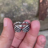 Gothic Skull Hand Heart Shaped Sterling Silver Ring