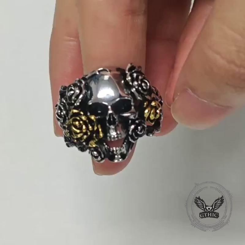 Gothic Vine Rose Skull Gem Sterling Silver Ring