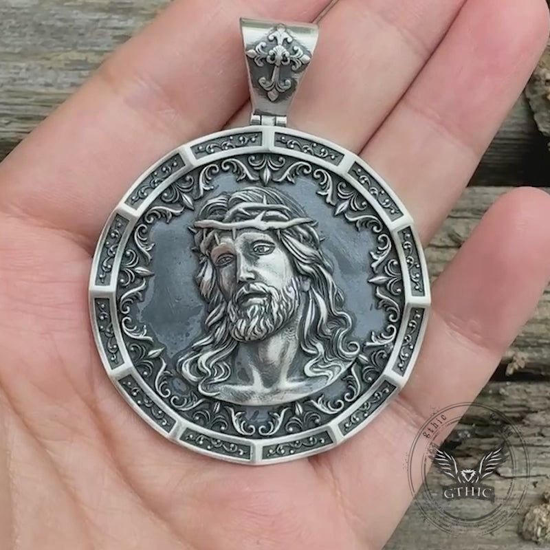 Two-sided Jesus Thorns Crown Sterling Silver Pendant