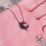 Gothic Black Snake Rose Moon Sterling Silver Necklace
