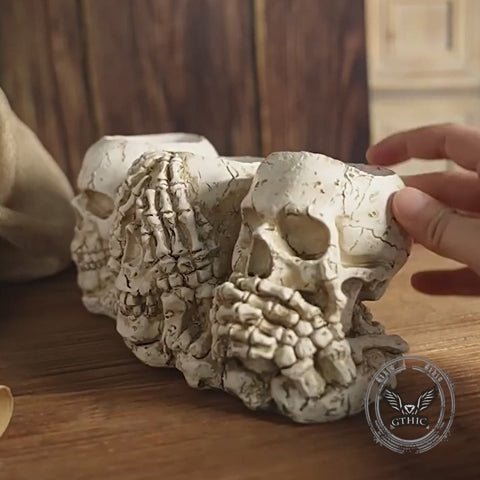 Gothic Three Wise Skulls Resin Vase & Pen Holder