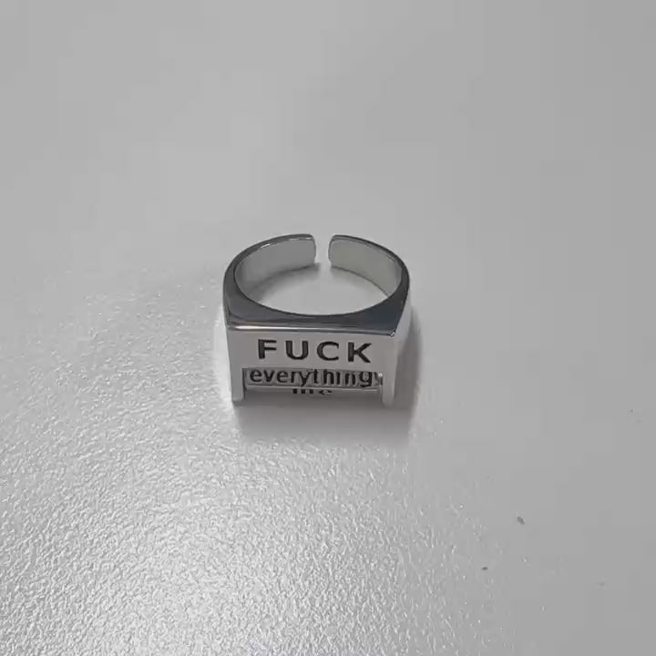 Square FUCK/LOVE Copper Rotatable Interactive Ring