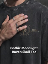 Gothic Moonlight Raven Skull Vintage Washed T-shirt