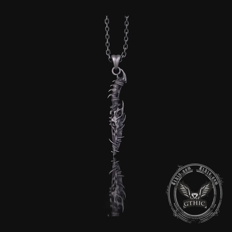 Gothic Dragon Dagger Knife Sterling Silver Pendant