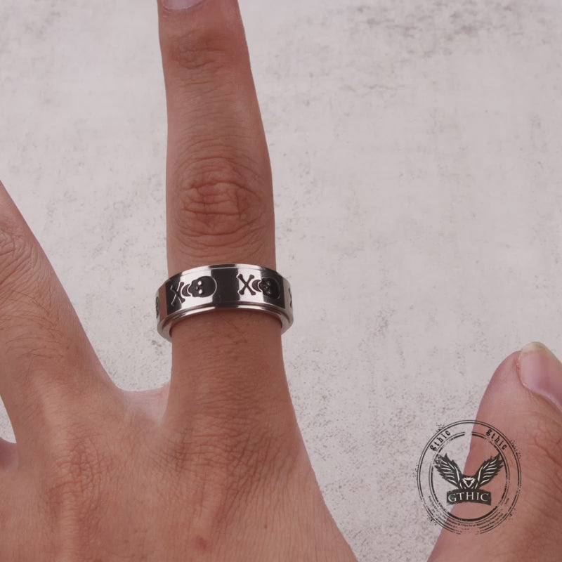 Punk Skull Crossbone Stainless Steel Spinner Ring