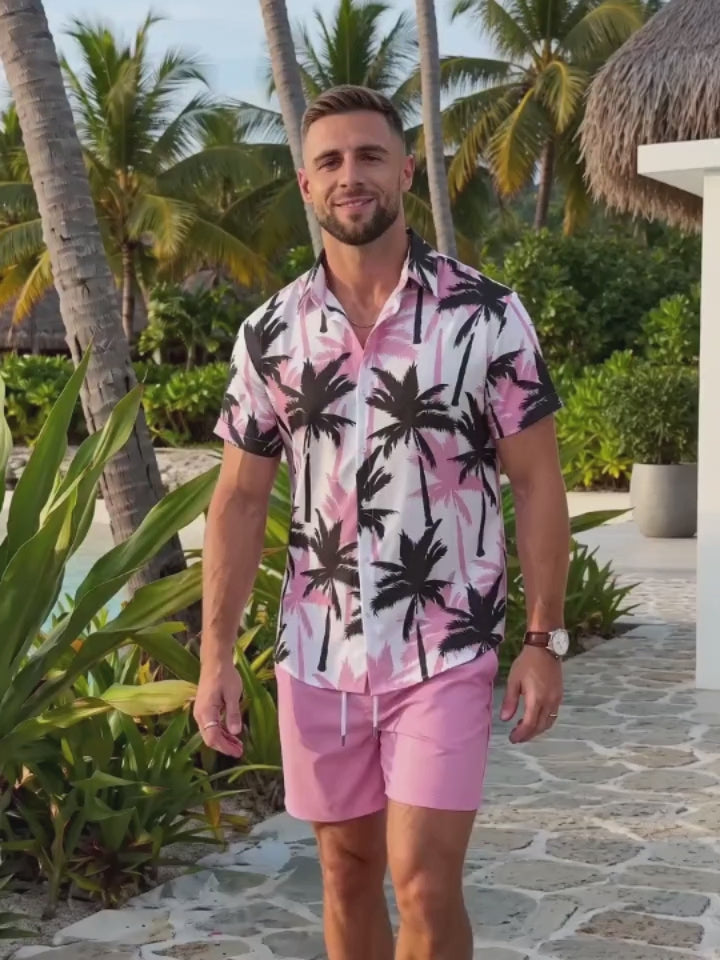Versatile Beach Tree Print Vacation Shirt And Shorts Set