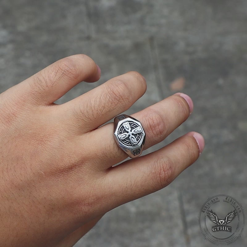 Bague viking croix celtique en acier inoxydable