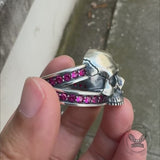 Vintage Skull Zircon-Set Knot Band Sterling Silver Ring