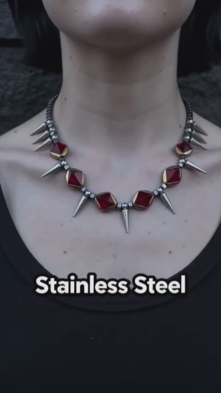 Dark Gothic Studded Gem Stainless Steel Clavicle Necklace
