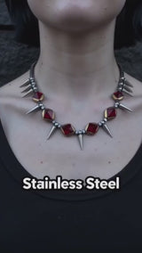 Dark Gothic Studded Gem Stainless Steel Clavicle Necklace